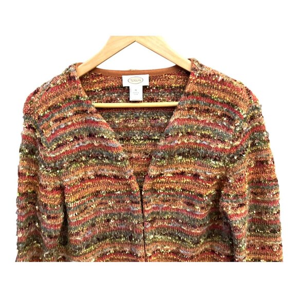 Vintage Talbots Fall Boucle Knit Cardigan Sweater Y2K Retro Medium Autumn Boho - Picture 2 of 5
